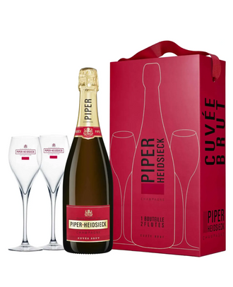Champagne Piper-Heidsieck - Estuche - Cuvée Brut Glasspack & 2 copas flauta - Blanco