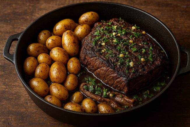 Fotografía del filete de chuck cocinado al fuego de leña.